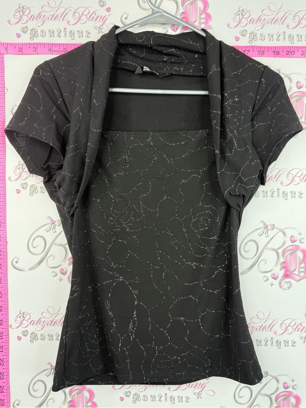 Mariposa sparkly tshirt y2k dual look Black Sparkle Short Sleeve Bolero Top